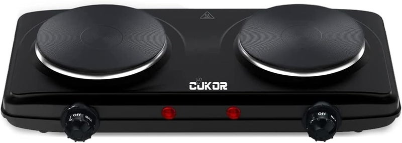 CUKOR Double Cast Iron 2 Burner, 1800W Countertop Burner, Dual Electric Stove Burners, Portable Double Burner for Cooking - Image 1